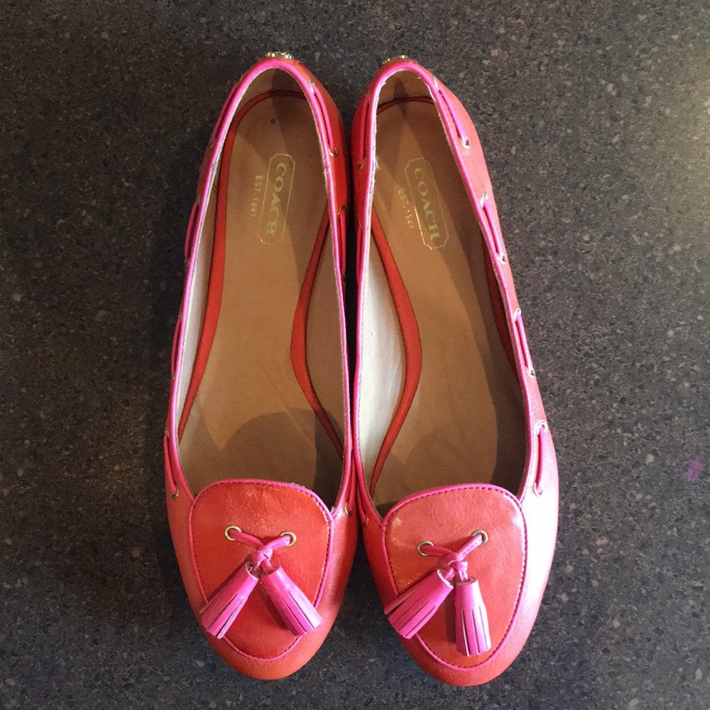 Coach Orange Pink Leather Ballet Flats